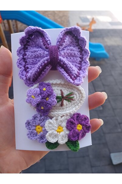 Jolly accesory Çok Renkli 3'lü Anne ve Çocuk Örgü Toka Seti