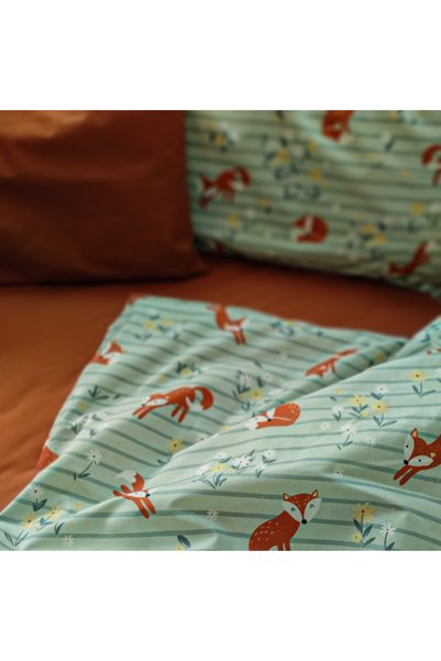 MundoLindo Little Foxes 100% Natural Cotton Single Duvet Cover Set 2 Pieces 160 X 220 cm
