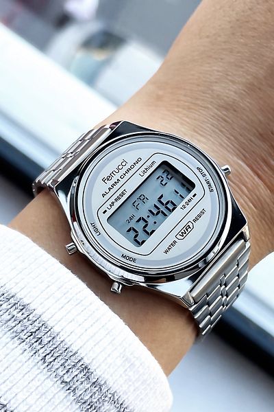 Ferrucci Steel Strap 3 Atm Waterproof Silver Color Unisex Digital Original Wristwatch FRE2005C4