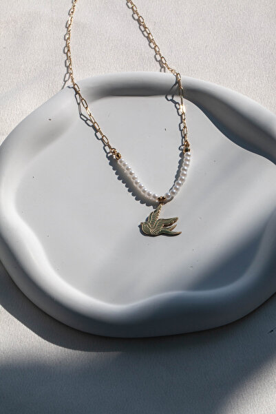 Inure Jewelry قلادة من الفولاذ على شكل طائر اللؤلؤ - مثالية كهدية
