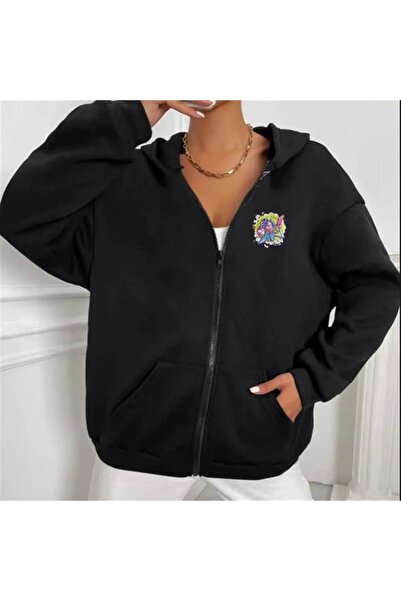 Le Savu R&m με τύπωμα oversized Ζακέτα με φερμουάρ Μαύρο Χρώμα Unisex με κουκ...