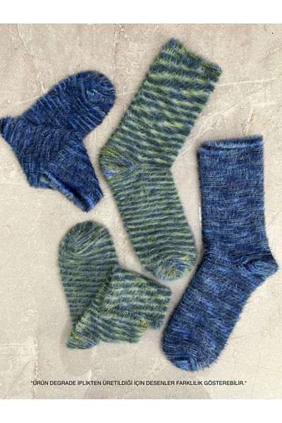 Sky Socks Комплект от 2 плюшени зимни меки вълнени чорапи за сън с градиентен аромат в синьо-зелено