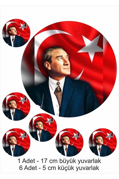 Atölye7Tasarım Ataturk Flag Illustrated A4 Size Edible Decoration Cake Cookie Candy Dough Paper Print