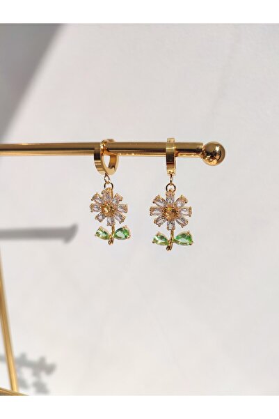 Evorya Kadın Paslanmaz Çelik Sallantılı Zirkon Taşlı Büyük Papatya Küpe