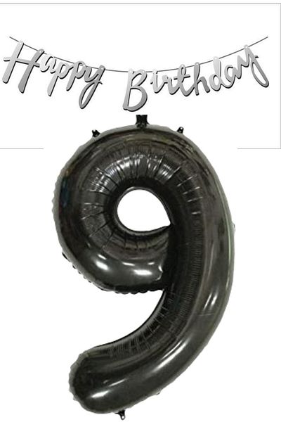 ELGALA Happy Birthday Written Pennant and Number 9 Foil Balloon