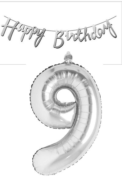 ELGALA Happy Birthday Written Pennant and Number 9 Foil Balloon