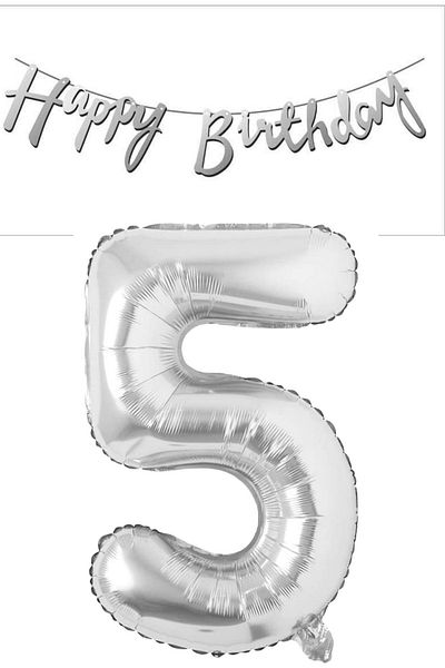 ELGALA Happy Birthday Written Pennant and 5 Numbers Foil Balloon