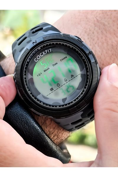 Cockpit Brand Gray Suitable for Marine Use, Illuminated, Digital Men's Wristwatch + Bracelet with Stopwatch