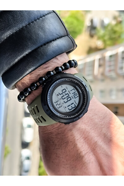 Cockpit Brand, Suitable for Marine Use, Illuminated, Digital Men's Wristwatch + Bracelet with Stopwatch