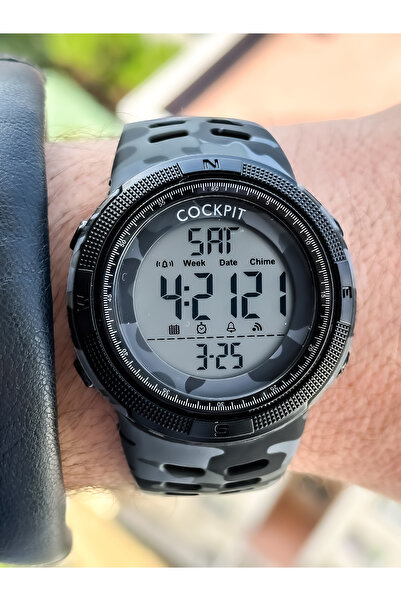 Cockpit Brand Gray Suitable for Marine Use, Illuminated, Digital Men's Wristwatch + Bracelet with Stopwatch