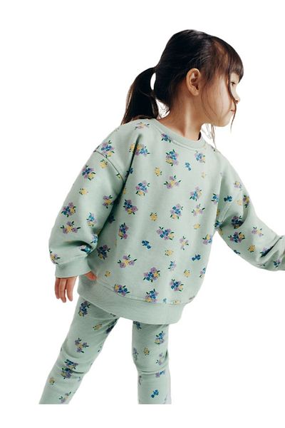 Babies Design Store Green Floral Patterned Top and Bottom Set