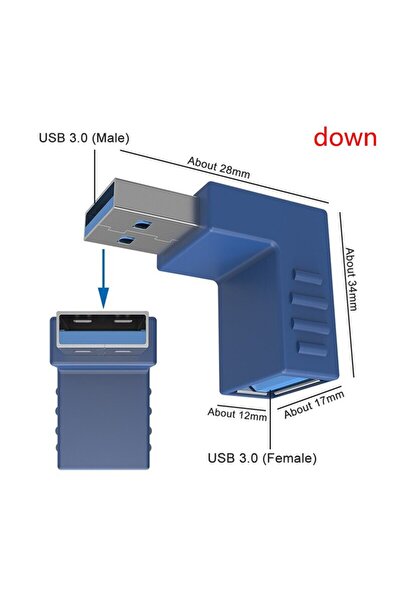 Derwell Usb 3.0 Dirsek 90 Derece Bağlantı Aparatı Dönüştürücü Uzatma Yüksek Hızlı Yeni Usb 3.0 Sürümü