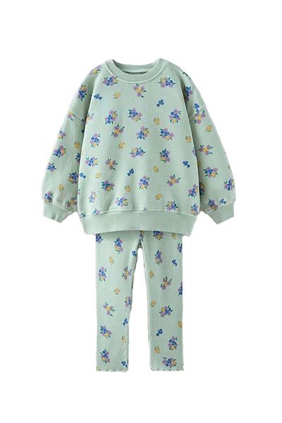 Babies Design Store Green Floral Patterned Top and Bottom Set