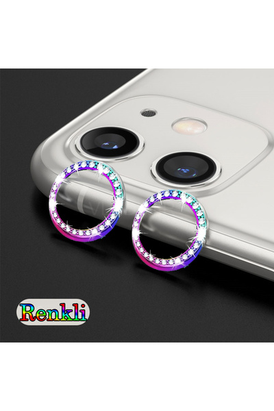 EDELFU iPhone 11 / iPhone 12 / 12 Mini Metal Parıltılı Halka Çizilmez Temperl...