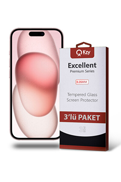 KZY İletişim Apple iPhone 15 ile Uyumlu Temperli Ekran Koruyucu Kırılmaz Cam ...