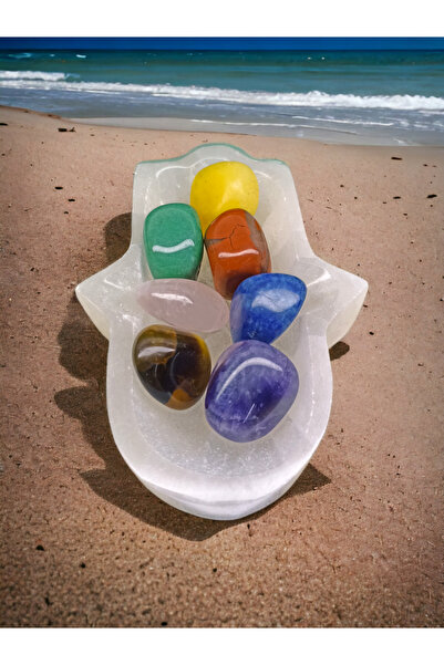 DOĞAL TAŞ CENNETİ Selenit Fatma Ana Eli Kase Arındırma Taşı VE ÇAKRA SET TIMB...