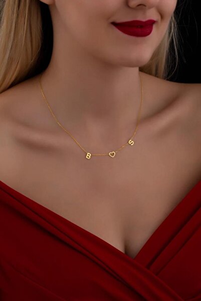 N!da Jewelry 925 Ayar Gümüş Çift Harf Kalp Kolye