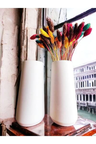 stonnish 20 cm Concrete Decorative Cylinder Long Vase - Set of 2, Gift, Raw White