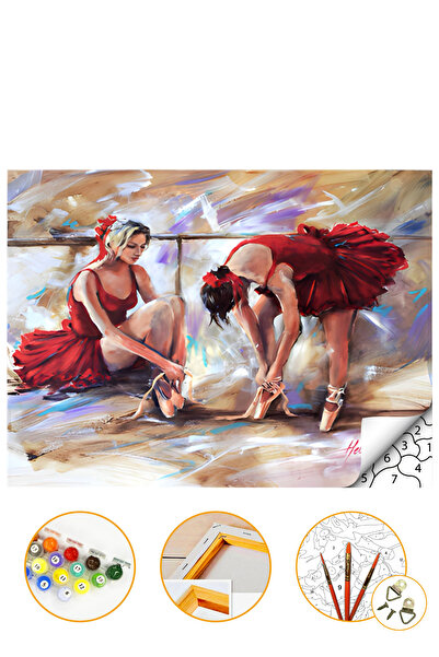 Talehobby Kırmızı Balerin - Sayılarla Boyama Seti Kasnağa Gerili 40x50cm Boyalar ve Fırçalar Dahil