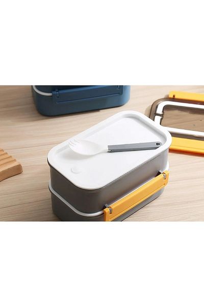Vagonlife Bento Lunch Box New Generation Lunch Box Double Layer 4 Compartments Stainless Steel for Office-School F494