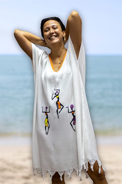 Class Beach Dress Viscose / Cotton Orange Piping Africa Pattern S-M