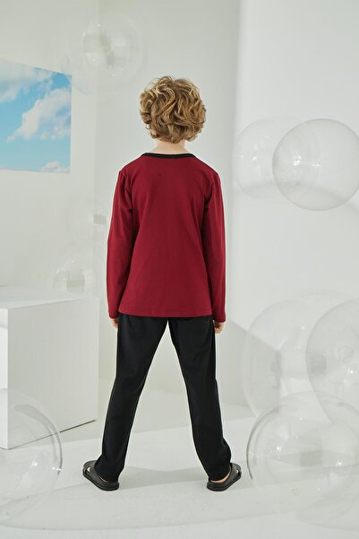 Sevim Σετ πιτζάμες για αγόρι μακρυμάνικο μπορντό C8T5N9O3