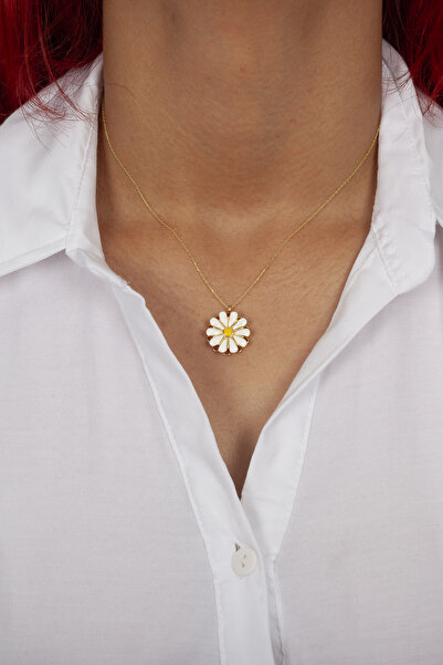 klas gümüş STRES PAPATYA GOLD DÖNEN KOLYE-925 AYAR GÜMÜŞ