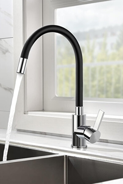 Syronea Siyah Esnek Bükülebilir Delta Mutfak Eviye Bataryası Aç Kapa Musluk B...