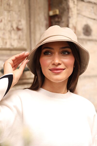 REMSA Pălărie de găleată din piele pentru femei RKŞ-02 bej