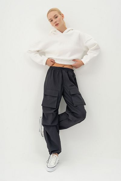 its basic Women's Anthracite Parachute Fabric Cargo Pocket Jogger Pants