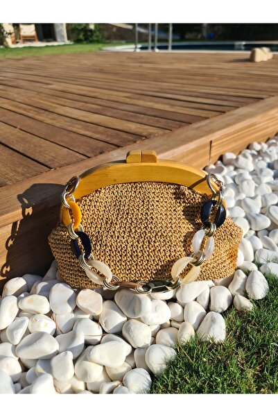 Ezgi Taftalı Store Ahşap burslu boncuk saplı clutch