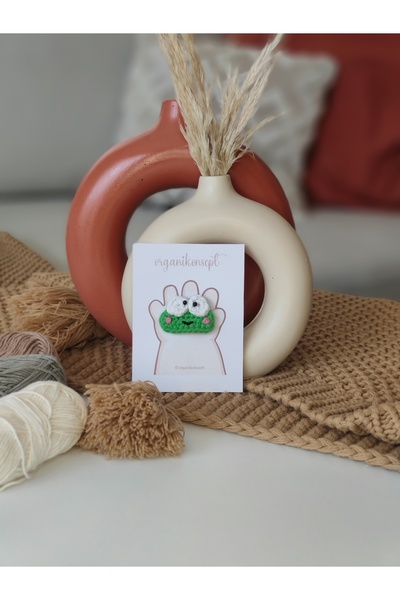 ORGANİKONSEPT Saçsız Bebek Tokası Kurbağa El Yapımı