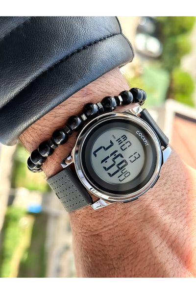 Cockpit Brand, Suitable for Marine Use, Illuminated, with Stopwatch, Black Digital Men's Wristwatch + Bracelet