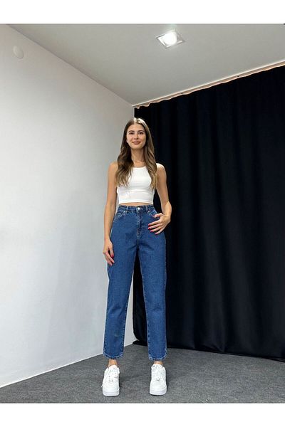 Laluvia Marineblaue Original-Mom-Jeans mit ultrahoher Taille in Schwarz