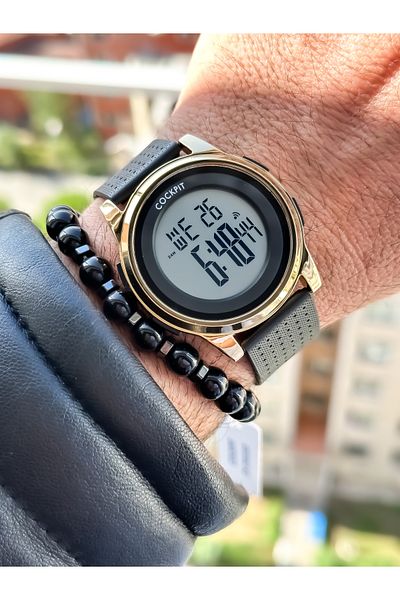 Cockpit Brand, Suitable for Marine Use, Illuminated, with Stopwatch, Black Digital Men's Wristwatch + Bracelet