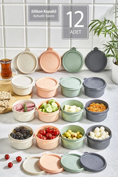 Bayev 12-Piece Cute Breakfast Set with Leak-Proof Silicone Lid Food Picnic Storage Container for Breakfast