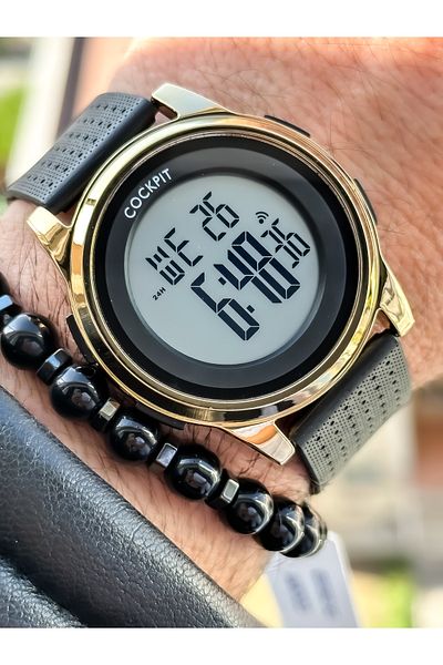 Cockpit Brand, Suitable for Marine Use, Illuminated, with Stopwatch, Black Digital Men's Wristwatch + Bracelet