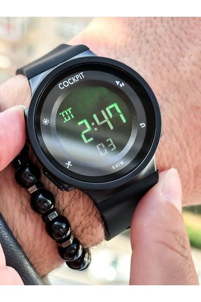 Cockpit Brand, Suitable for Marine Use, Illuminated, with Stopwatch, Black Digital Men's Wristwatch + Bracelet