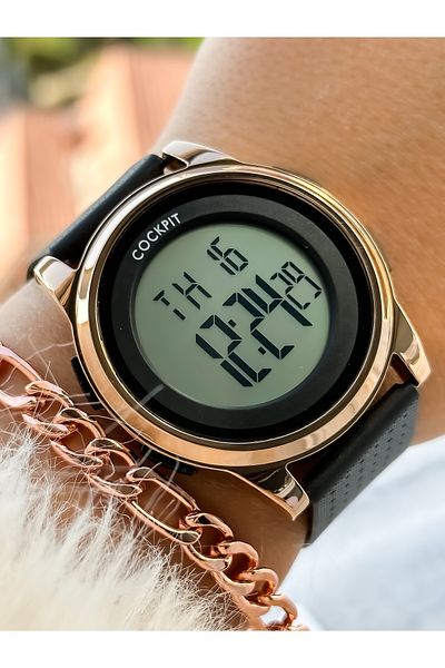 Cockpit Brand, Suitable for Marine Use, Illuminated, with Stopwatch, Black Digital Women's Wristwatch + Bracelet