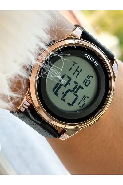 Cockpit Brand, Suitable for Marine Use, Illuminated, with Stopwatch, Black Digital Women's Wristwatch + Bracelet