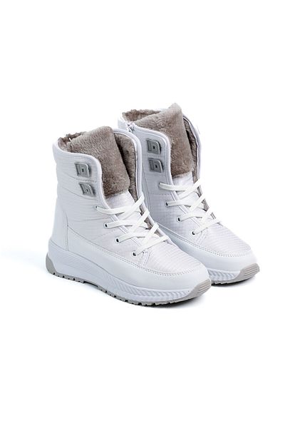 ALTUNTAŞ Women - Girls - Unisex Winter Fur Zippered Anatomical Sole Winter Boots - White