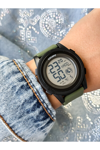 Cockpit Brand, Suitable for Marine Use, Illuminated, with Stopwatch, Green Digital Women's Wristwatch + Bracelet