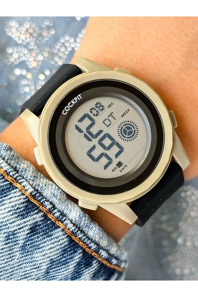 Cockpit Brand, Suitable for Marine Use, Illuminated, with Stopwatch, Black Digital Women's Wristwatch + Bracelet