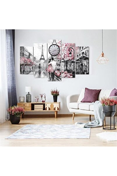 TabloLife Pariste Bir Çift Saatli 5 Parçalı Kanvas Tablo
