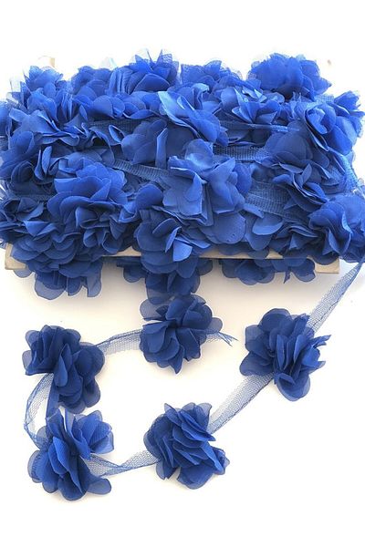 Hobigram Decorative Ribbon Saks Blue Laser Cut Chiffon Tulle Flower – Decorative Ribbon, Stylish Design – Decorative She