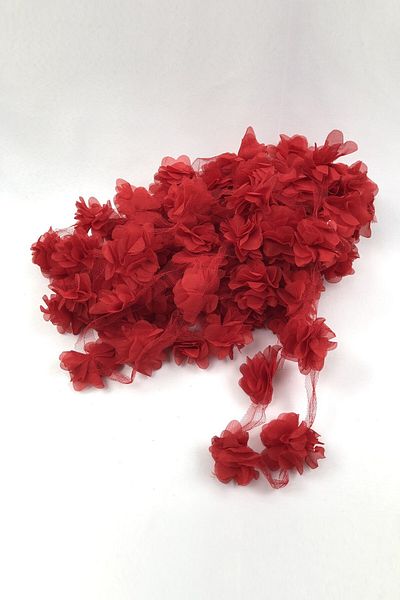 Hobigram Decorative Ribbon Red Color Laser Cut Tulle Flower – Decorative Ribbon, Stylish Design, Women's Accessory