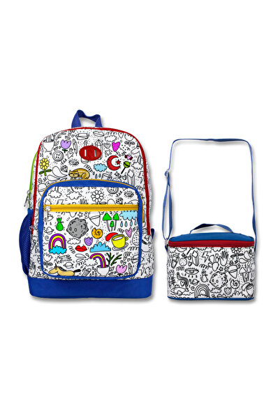Famebag -طقم حقيبة مدرسية وصندوق غداء للبنات والأولاد قابل للتلوين