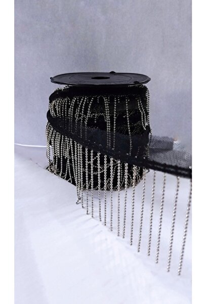 Hobigram Panglică decorativă cu lanț metalic cu franjuri cu ciucuri 1 metru