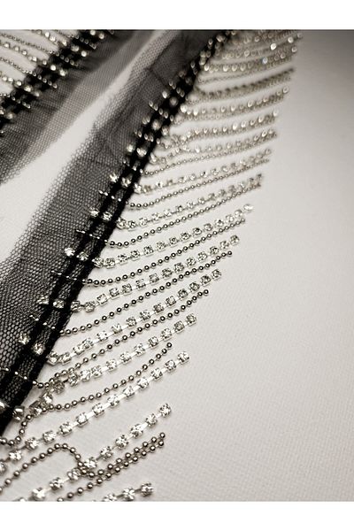 Hobigram Decorative Ribbon Special Black Tulle Crystal Stone Ball Chain Fringe Ribbon – Decorative Ribbon – Decorat