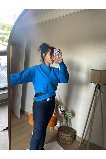 Klein Sax Mavi Taş Baskılı Sweatshirt